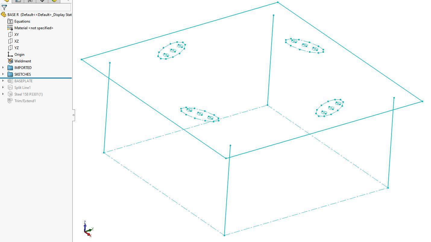 screenshot of CAD software showing line drawing of a table