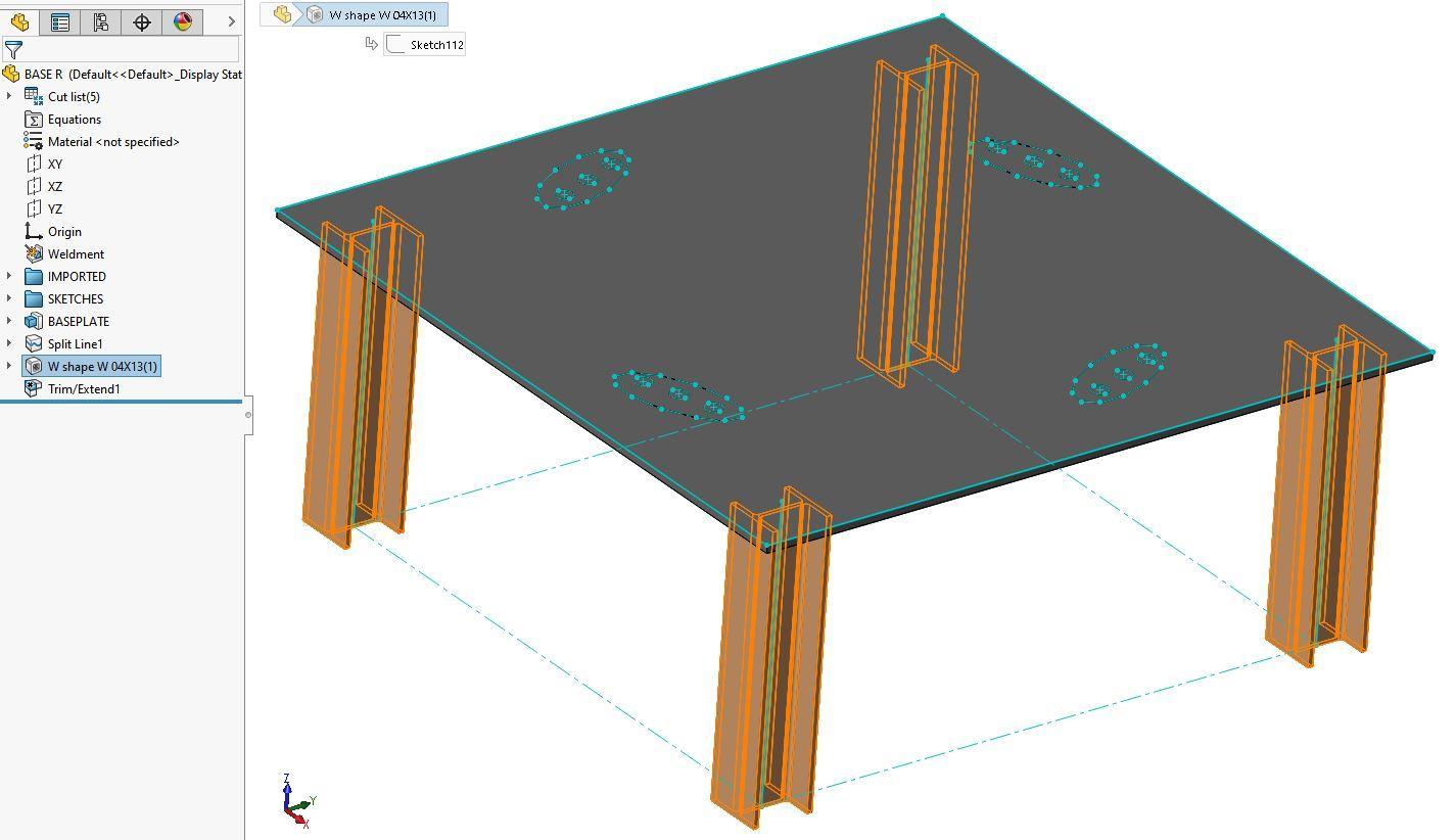 Screenshot of a 3D CAD model with I beam legs