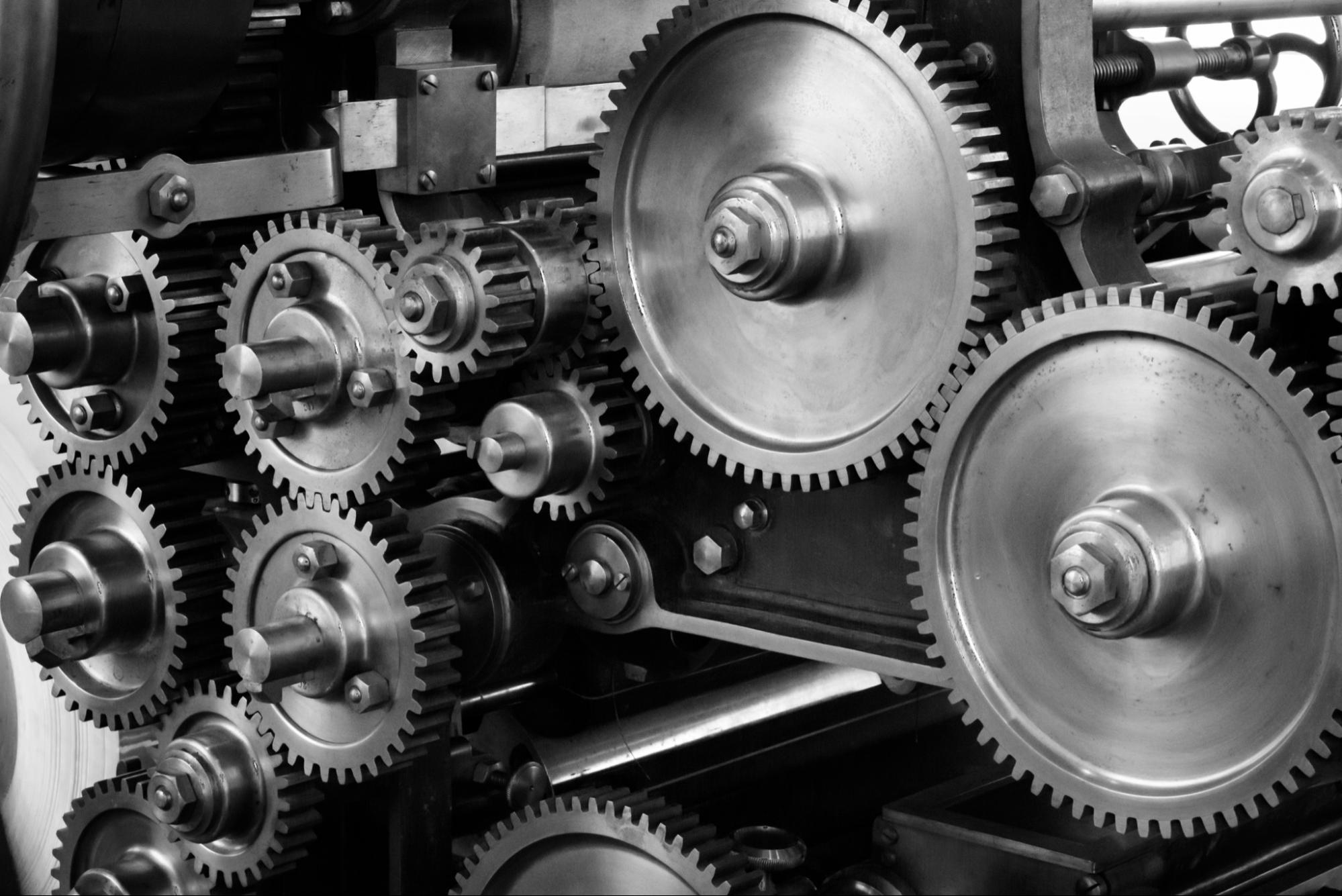 an assembly of gears all connected